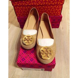 Tory Burch Tan Reva Embossed Twotone Leather/Suede